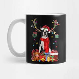 Black Boston Terrier Reindeer Santa Christmas Color Lights Mug